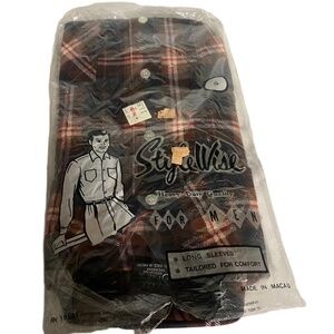 StyleWise Shirt Mens Small Red Blue Plaid Tailored Long Sleeves‎ Vintage Classic